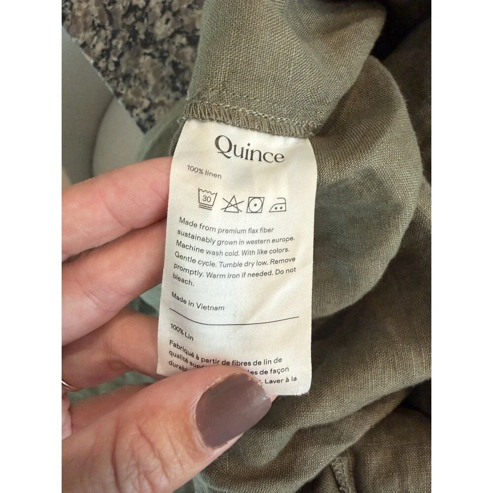 Quince European Linen Pants Large Wide Leg Elastic Waist Bayberry Olive
